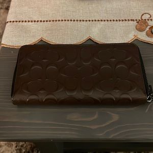 Brown Coach Mens zip around Wallet